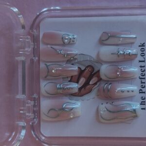 Pink and White Nail Set with Silver Accents